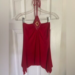 Red Halter Dress with Embellished Detail